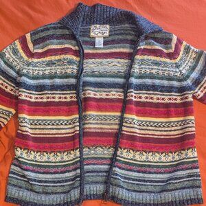 Rainbow Cottagecore Vintage Y2K Zip-up Knit Collared Sweater, Medium